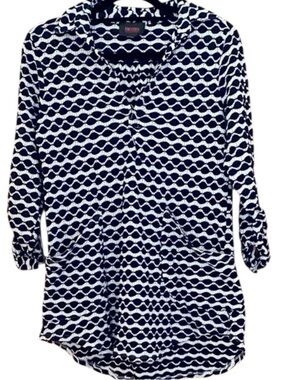 For Cynthia Nautical Wave Print Swim Cover Up Tunic Medium Coastal Resort